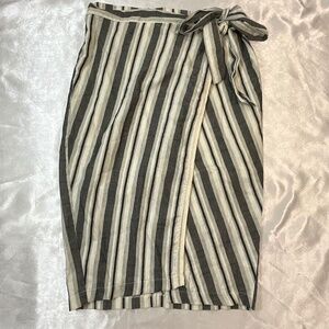 Potter’s Pot Striped Wrap Midi Skirt Black White Cotton Bow Tie Women’s M USA